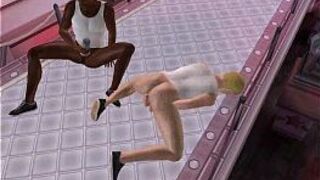 Some sexy 3D interracial mutual masturbation in a strip club porn video