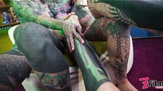 Tattoo lesbian girls cum play with fantasy dildo in pussy anal fun ass to mouth sextoy masturbation porn video